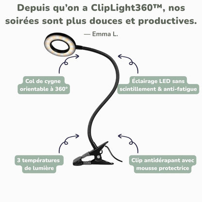 Lampe de Bureau LED à Clip – ClipLight360™