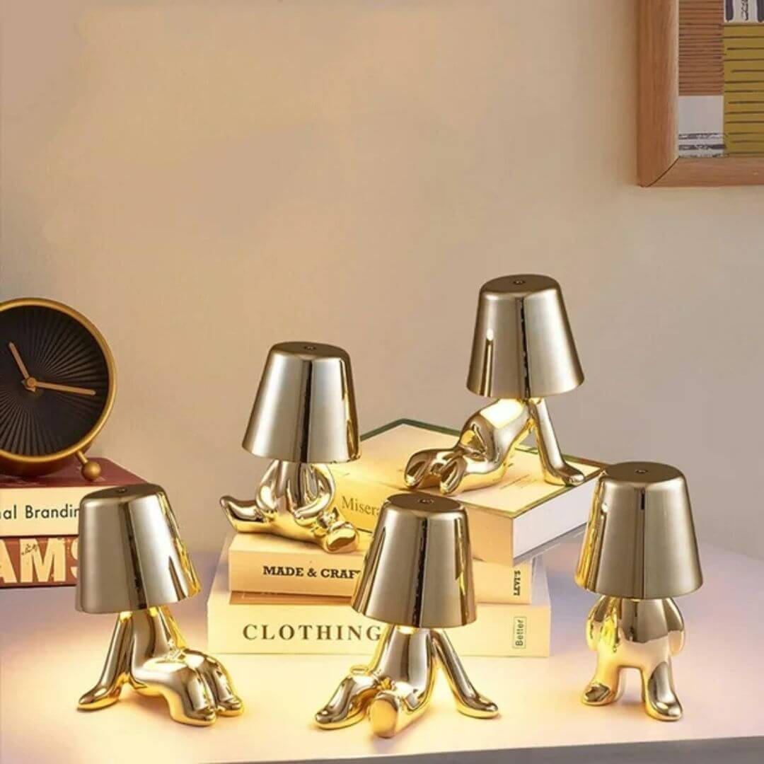 Lampe De Chevet Sculpture Homme Doré - Commande Tactile, 3 Niveaux De Luminosité - Batterie 2000 MAh, Dimensions Variables (jusqu'à 19 Cm) - Déco Moderne Et Veilleuse